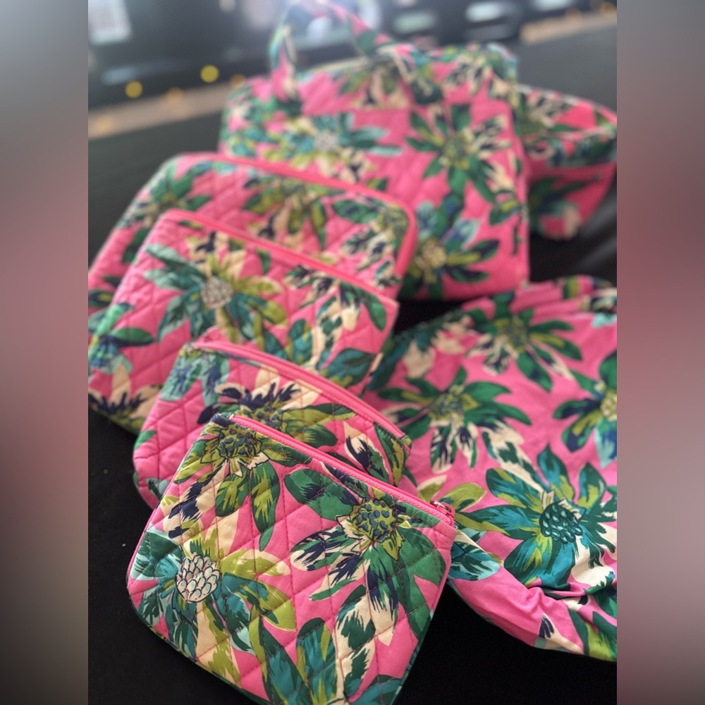 Vera Bradley Pink and Green Travel Bag Set